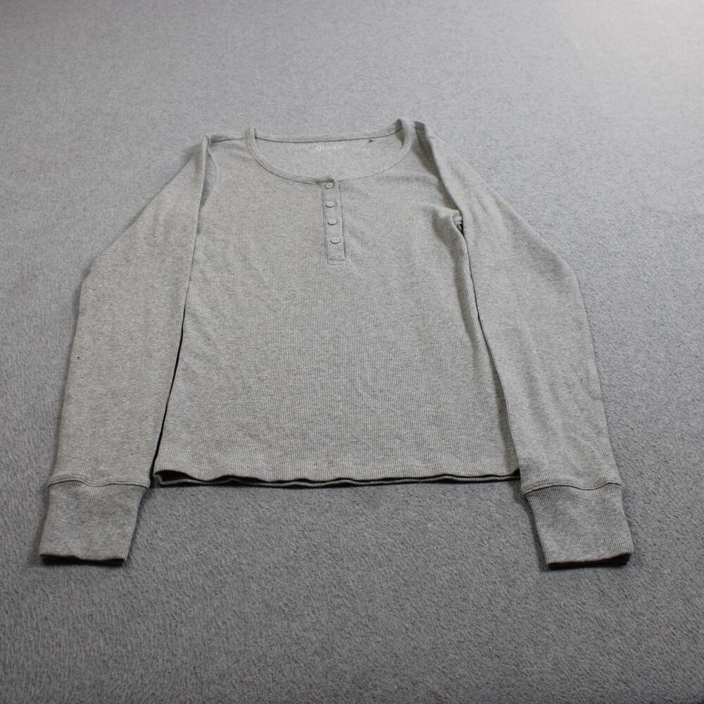 Quince Shirt Women Medium Gray Henley Long Sleeve Organic Cotton Capsule Classic